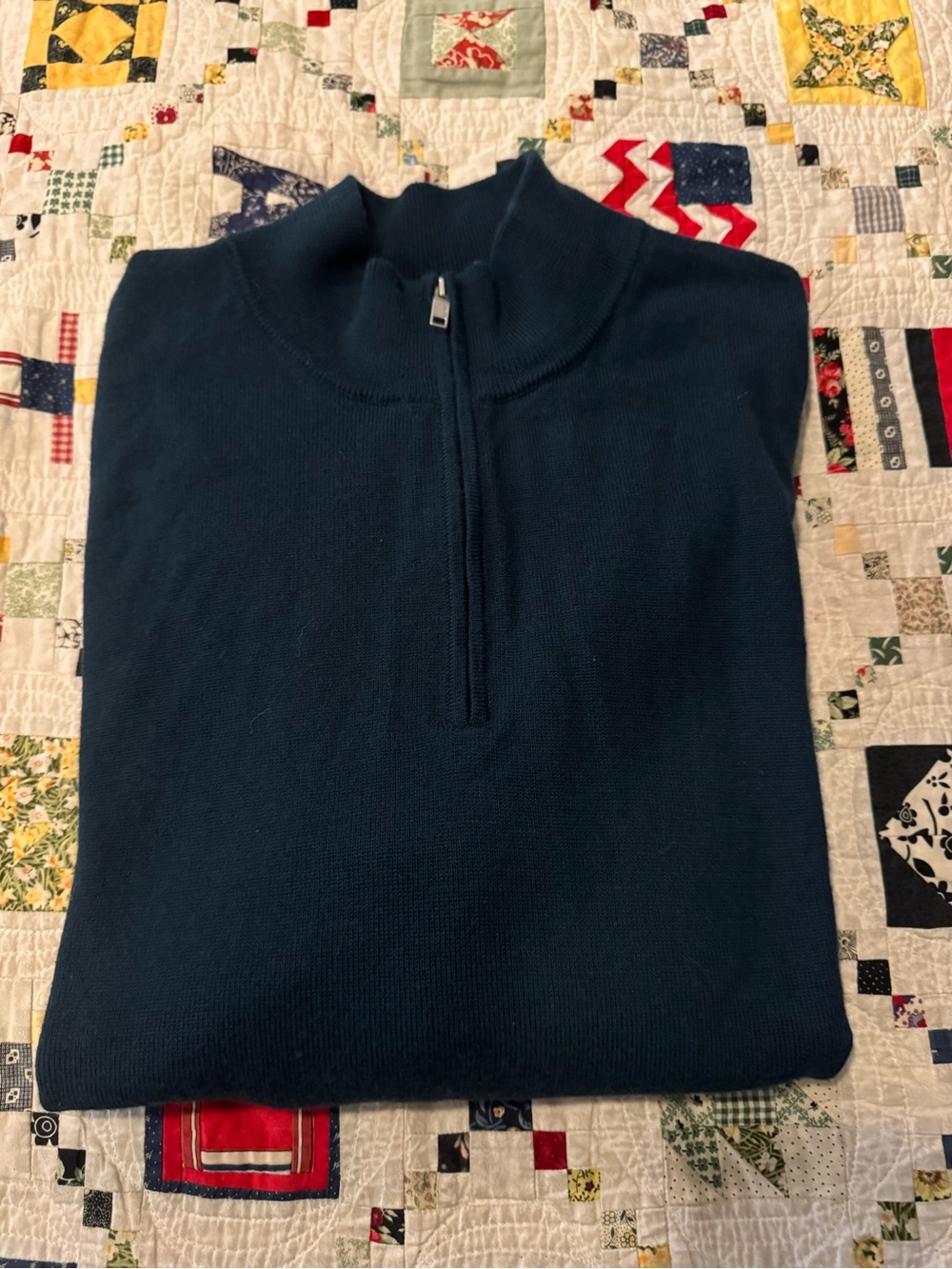 Alfani Extra Fine Merino Wool Blend Men's Zip Mock Neck Sweater in Deep Teal